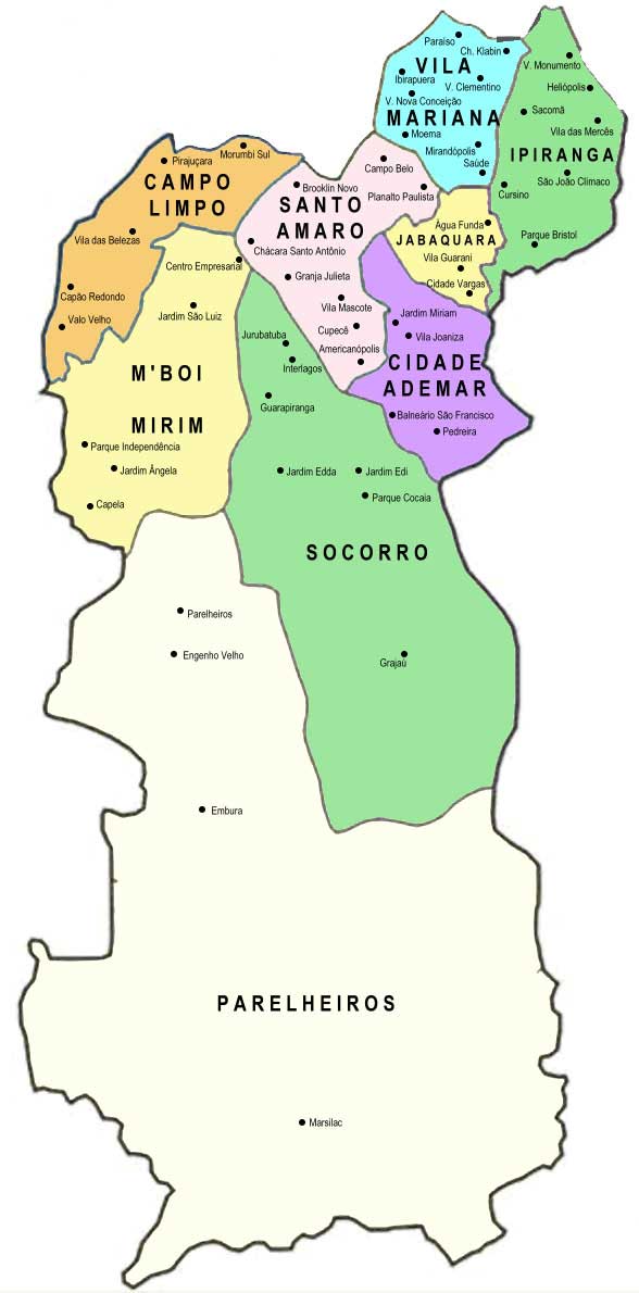 Mapa da Zona Sul de São Paulo